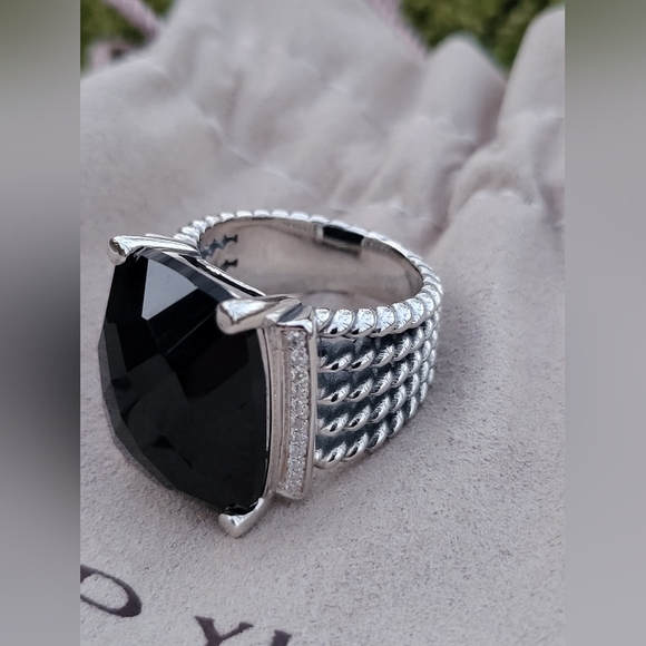 David Yurman Sterling Silver Wheaton 14x20mm Black Onyx & Diamond Ring - Picture 6 of 16